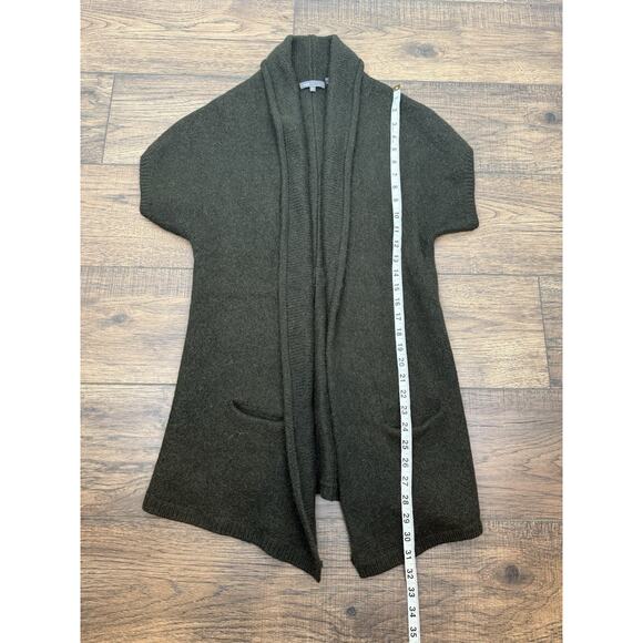 Vince Short Sleeve Wool Cardigan Sweater Dark Green Sz Medium Minimalist - Picture 8 of 8